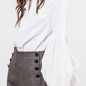 Lucy Paris White Balloon Puff Sleeve Button Down Top Shirt Blouse NWOT